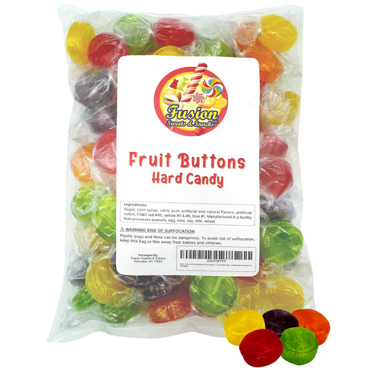 Assorted Fruit Buttons Hard Candy - 1 Pound Bulk Bag - Individually Wrapped Fruit Candies