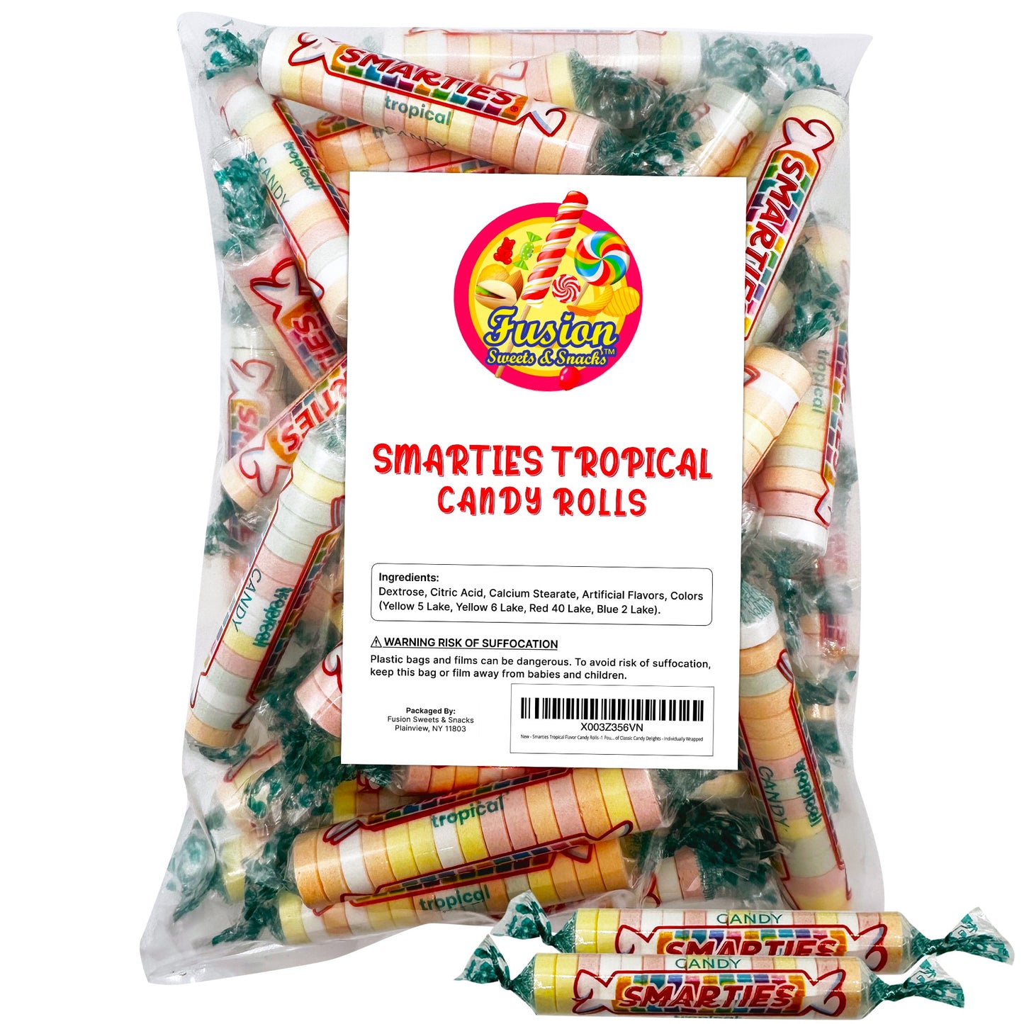 Smarties Tropical Flavor Candy Rolls -1 Pound Bag of Classic Candy Delights - Individually Wrapped Bulk Smarties Candies